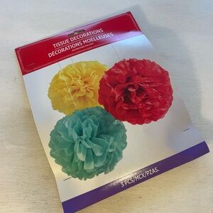 15 Vibrant Tissue Pom Pom Decorations - Red, Yellow, and‎ Green